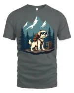 Adventure Dog Hiking Backpack Mountain Explorer Graphic Tee - gray t-shirt on white background