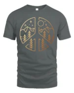 Peace Sign Mountain Nature Minimalist Outdoor Graphic Tee - gray t-shirt on white background