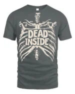 Dead Inside Skeleton Ribcage Funny Dark Humor Graphic Tee - gray t-shirt on white background