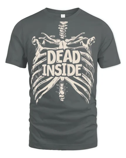 Dead Inside Skeleton Ribcage Funny Dark Humor Graphic Tee - gray t-shirt on white background