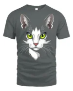 Adorable Cat Face Green Eyes Cute Pet Graphic T Shirt - gray t-shirt on white background