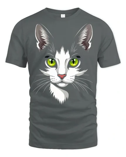 Adorable Cat Face Green Eyes Cute Pet Graphic T Shirt - gray t-shirt on white background
