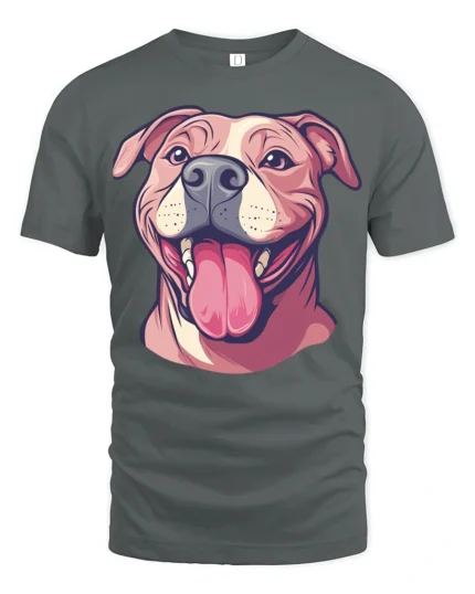 Happy Smiling Dog Face Cute Pet Lover Graphic Tee - gray t-shirt on white background