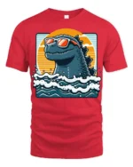 Funny Sea Monster With Sunglasses Ocean Graphic T Shirt - red t-shirt on white background