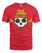 Artistic Skull With Paint Brushes Creative Graphic T Shirt - red t-shirt on white background