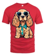 Stylish Dog Wearing Tie And Shades Cute Graphic T Shirt - red t-shirt on white background