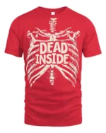 Dead Inside Skeleton Ribcage Funny Dark Humor Graphic Tee - red t-shirt on white background