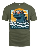 Funny Sea Monster With Sunglasses Ocean Graphic T Shirt - military green t-shirt on white background