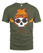 Artistic Skull With Paint Brushes Creative Graphic T Shirt - military green t-shirt on white background