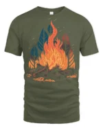 Burning Campfire Wilderness Vibes Camping Graphic T Shirt - military green t-shirt on white background