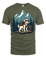 Adventure Dog Hiking Backpack Mountain Explorer Graphic Tee - military green t-shirt on white background