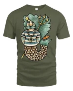Retro Merking Ocean King Trident Humor Graphic T Shirt - military green t-shirt on white background