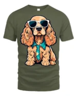 Stylish Dog Wearing Tie And Shades Cute Graphic T Shirt - military green t-shirt on white background