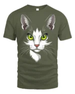 Adorable Cat Face Green Eyes Cute Pet Graphic T Shirt - military green t-shirt on white background