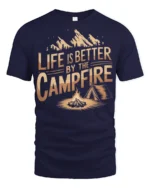 Life Is Better By The Campfire Camping Adventure Tee - navy t-shirt on white background