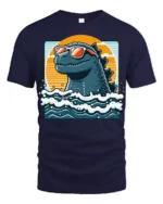 Funny Sea Monster With Sunglasses Ocean Graphic T Shirt - navy t-shirt on white background