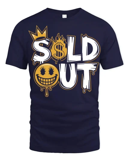 Sold Out Funny Money Flame Street Style Graphic T Shirt - navy t-shirt on white background