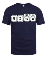 Risk Dice Game Funny Wordplay Chance Humor Graphic Tee - navy t-shirt on white background