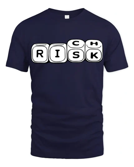 Risk Dice Game Funny Wordplay Chance Humor Graphic Tee - navy t-shirt on white background