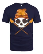 Artistic Skull With Paint Brushes Creative Graphic T Shirt - navy t-shirt on white background