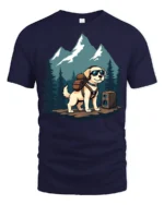 Adventure Dog Hiking Backpack Mountain Explorer Graphic Tee - navy t-shirt on white background