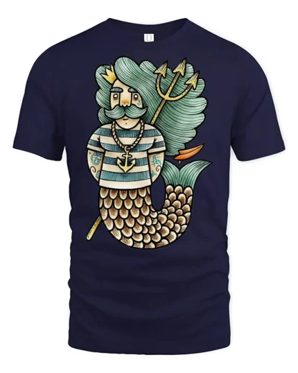 Retro Merking Ocean King Trident Humor Graphic T Shirt - navy t-shirt on white background