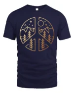 Peace Sign Mountain Nature Minimalist Outdoor Graphic Tee - navy t-shirt on white background