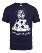 In Pizza We Crust Funny Illuminati Pizza Graphic Tee - navy t-shirt on white background