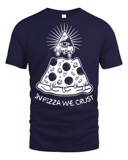In Pizza We Crust Funny Illuminati Pizza Graphic Tee - navy t-shirt on white background
