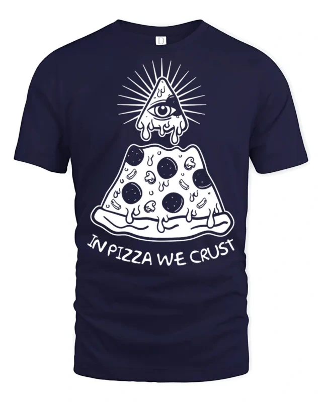 In Pizza We Crust Funny Illuminati Pizza Graphic Tee - navy t-shirt on white background