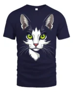 Adorable Cat Face Green Eyes Cute Pet Graphic T Shirt - navy t-shirt on white background