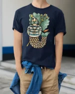 Retro Merking Ocean King Trident Humor Graphic T Shirt - model wearing navy tee with hands in pockets