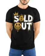 Sold Out Funny Money Flame Street Style Graphic T Shirt - model wearing black tee with hands behind back