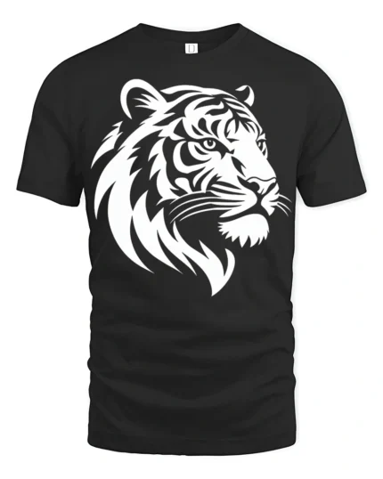 Fierce Tiger Head Graphic T Shirt Bold Animal Design Tee - black t-shirt on white background