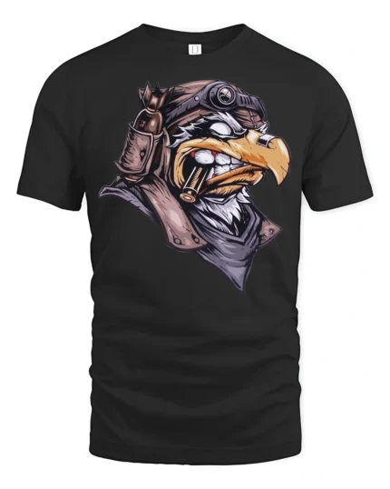 Vintage Aviator Eagle Graphic T Shirt Bold Pilot Style Tee - black t-shirt on white background