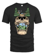 Relaxing Skeleton Skull Camping Graphic T Shirt Outdoor Fun Tee - black t-shirt on white background