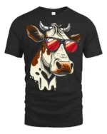 Funny Cool Cow With Sunglasses Graphic T Shirt Farm Humor Tee - black t-shirt on white background