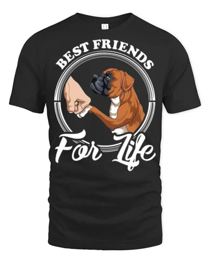Best Friends For Life Boxer Dog Graphic T Shirt Cute Pet Tee - black t-shirt on white background