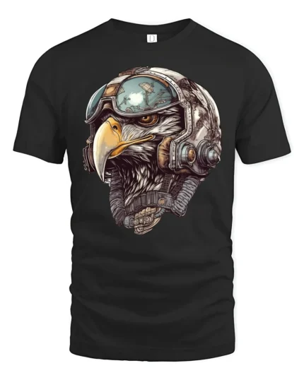 Eagle Pilot Helmet Aviator Graphic T Shirt Military Style Tee - black t-shirt on white background