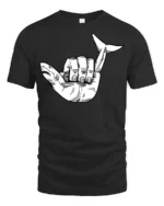 Shark Hand Gesture Graphic T Shirt Funny Ocean Animal Tee - black t-shirt on white background