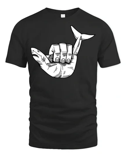 Shark Hand Gesture Graphic T Shirt Funny Ocean Animal Tee - black t-shirt on white background