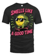 Funny Durian Smells Like A Good Time Graphic T Shirt - black t-shirt on white background