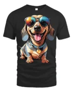 Stylish Wiener Dog Sunglasses Cute Puppy Graphic T Shirt - black t-shirt on white background