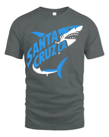 Santa Cruz Shark Surf Style Ocean Graphic Tee - gray t-shirt on white background