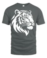 Fierce Tiger Head Graphic T Shirt Bold Animal Design Tee - gray t-shirt on white background