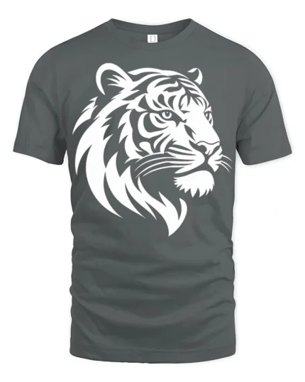 Fierce Tiger Head Graphic T Shirt Bold Animal Design Tee - gray t-shirt on white background
