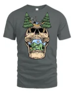 Relaxing Skeleton Skull Camping Graphic T Shirt Outdoor Fun Tee - gray t-shirt on white background