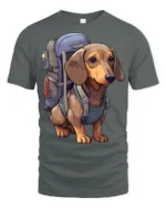 Hiking Dachshund Dog Graphic T Shirt Outdoor Lover Cute Tee - gray t-shirt on white background
