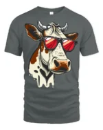 Funny Cool Cow With Sunglasses Graphic T Shirt Farm Humor Tee - gray t-shirt on white background
