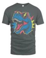 Cool T Rex Dinosaur Sunglasses Lightning Graphic T Shirt Tee - gray t-shirt on white background